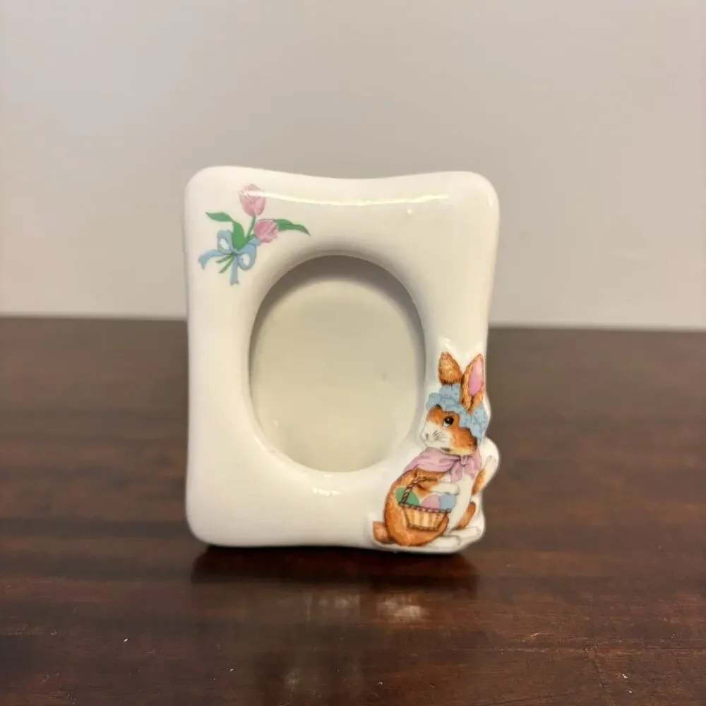 Ceramic Rabbit Floral miniature Photo Frame Spring Decor Vintage 90’s Cottage